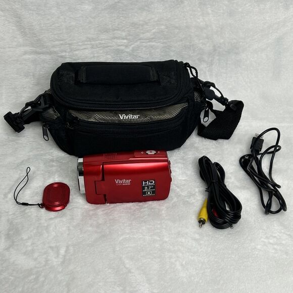 Vivitar DVR 949HD 2.7” Touch Screen 4x Zoom Handheld Camcorder Red, Carry Bag - Picture 1 of 16